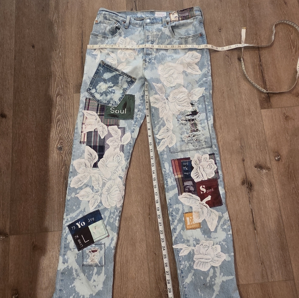 Levi 501 Button Fly Upcycled Patchwork Denim Jean… - image 6
